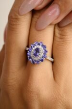 14K Solid Gold Tanzanite Diamond Statement Ring - Image 2