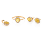 14K Solid Gold Yellow Sapphire Combo Jewelry Set