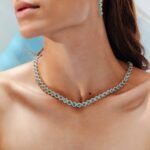 14K Solid Gold Round Emerald & Diamond Choker Necklace - Image 2