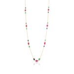 14K Solid Gold Multi Gemstone Station Necklace