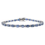 14K Solid Gold Blue Sapphire Diamond Tennis Bracelet - Image 4
