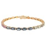 14K Solid Gold Multi Sapphire Tennis Bracelet - Image 4