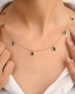 14K Solid Gold Emerald Charm Necklace - Image 2