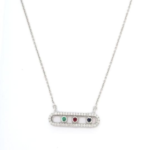 14K Solid Gold Emerald Ruby Sapphire and Diamond Faceted Necklace