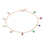 18k Solid Gold Ruby Sapphire Emerald Charm Bracelet