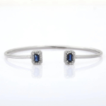 18k Solid Gold Blue Sapphire Diamond Bangle Bracelet