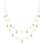 14K Solid Gold Emerald and Diamond Station Charm Necklace
