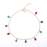 14K Solid Gold Ruby Emerald & Blue Sapphire Bracelet