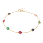 14K Solid Gold Ruby Emerald and Blue Sapphire Gemstone Bracelet