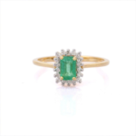 14K Solid Gold Emerald Diamond Ring