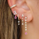 18k Solid Gold Diamond Drop Pink Sapphire Pear Drop Earring - Image 2