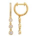14K Gold  Triple Bezel Graduated Moissanite Diamond Hoop Earring