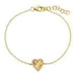 14K Gold Moissanite Diamond Line Fluted Heart Chain Bracelet
