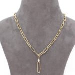 14K Gold Bezel Moissanite Diamond Paperclip Clasp Pendant - Image 2