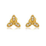14K Gold  Moissanite Diamond Triple Leaf Flower Stud Earring