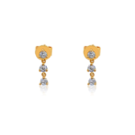 14K Gold  Triple Mini Moissanite Diamond Drop Earring