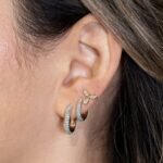 14K Gold  Moissanite Diamond Triple Leaf Flower Stud Earring - Image 3