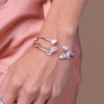 18k Gold Moissanite Diamond Oval and Baguette Bangle - Image 2