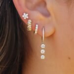 14K Gold  Moissanite Diamond Triple Prong Drop Hoop Earrings - Image 3