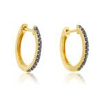 14K Gold Black Moissanite Diamond Fine Line Hoop Earring - Image 3