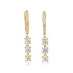 14K Gold  Moissanite Diamond Triple Prong Drop Hoop Earrings