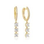 14K Gold  Moissanite Diamond Triple Prong Drop Hoop Earrings - Image 4