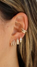 14K Gold  Triple Moissanite Diamond Ear Cuff - Image 2