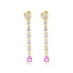 18k Solid Gold Diamond Drop Pink Sapphire Pear Drop Earring