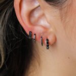 14K Gold Black Moissanite Diamond Fine Line Hoop Earring - Image 2