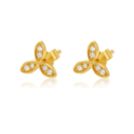 14K Gold  Moissanite Diamond Triple Leaf Flower Stud Earring - Image 2