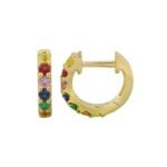 14K Solid Gold Multi Sapphire Hoop Earrings