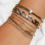 14K Gold Moissanite Diamond Sapphire Three Evil Eye Bracelet - Image 2