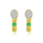 14K Solid Gold Lab Grown Diamond Cuban Emerald Link Loop Earring