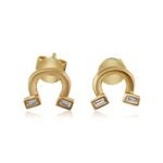 14K Gold Baguette Natural Diamond Horseshoe Earring