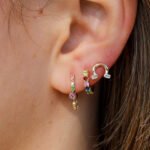 14K Gold Baguette Natural Diamond Horseshoe Earring - Image 2