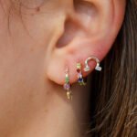 14K Solid Gold Multi Sapphire Hoop Earrings - Image 2
