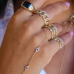 14K Gold Moissanite Diamond Triple Evil Eye Hand Bracelet - Image 2