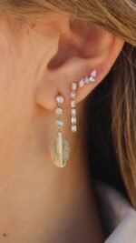 18k Gold Emerald Cut Moissanite Diamond Drop Earring - Image 3