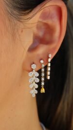 18k Gold Emerald Cut Moissanite Diamond Drop Earring - Image 2