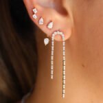 14K Gold Curve Natural Diamond Drop Earrings - Image 2