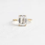 14k Solid Gold Moissanite Diamond Emerald Cut Engagement Ring