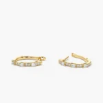 14K Gold Baguette And Round Moissanite Diamond Earrings