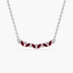14K Solid Gold Slanted Ruby and Diamond Necklace for women - Image 4