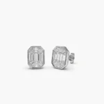 14k Illusion Setting Step Cut Mosaic Gold Natural Diamond Studs - Image 3