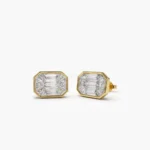 14k Illusion Setting Step Cut Mosaic Gold Natural Diamond Studs - Image 4