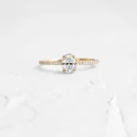 18K Solid Gold Oval Cut Champagne Diamond Ring - Image 2