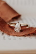 14k Solid Gold Pear 5-Prong-Set Solitaire Moissanite Engagement Ring