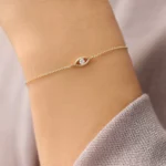 18k Solid Gold Moissanite Diamond Evil Eye Bracelet - Image 4