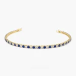 14K Solid Gold Prong Setting Diamond and Sapphire Tennis Bracelet