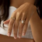 18K Solid Gold Oval Cut Champagne Diamond Ring - Image 7